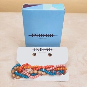 Indigo Authority Monarch Pastel Bracelet + Gold Tone Earring Set